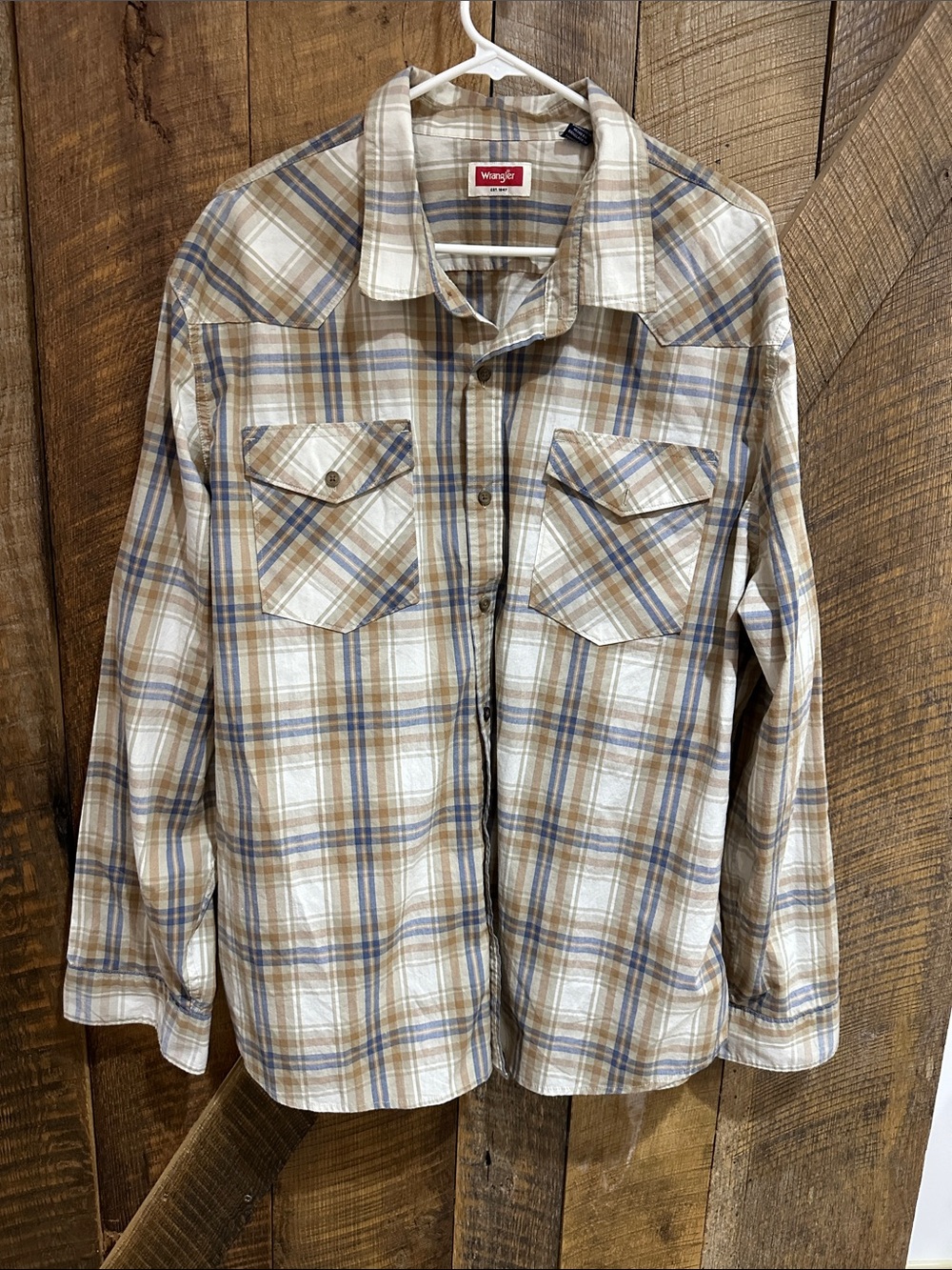 Wrangler plaid long sleeve western shirt dual flap chest pockets size 2XL M02